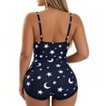 thumbnail image 5 of QINGFSAP Women Sleep Romper Halter Neck Sleeveless Deep V Lace Trim Bodysuit with Print, 5 of 6
