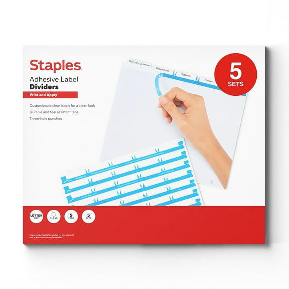 Staples Print & Apply Label Dividers Clear 5-Tabs 5 Sets (ST63050)
