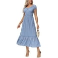 thumbnail image 2 of Robe Maxi pour Femme de Style Renaissance Paysanne, Style Bohème, Manches Cap, Bordure en Dentelle, Bleu Ciel, XX-Grand, 2 of 5