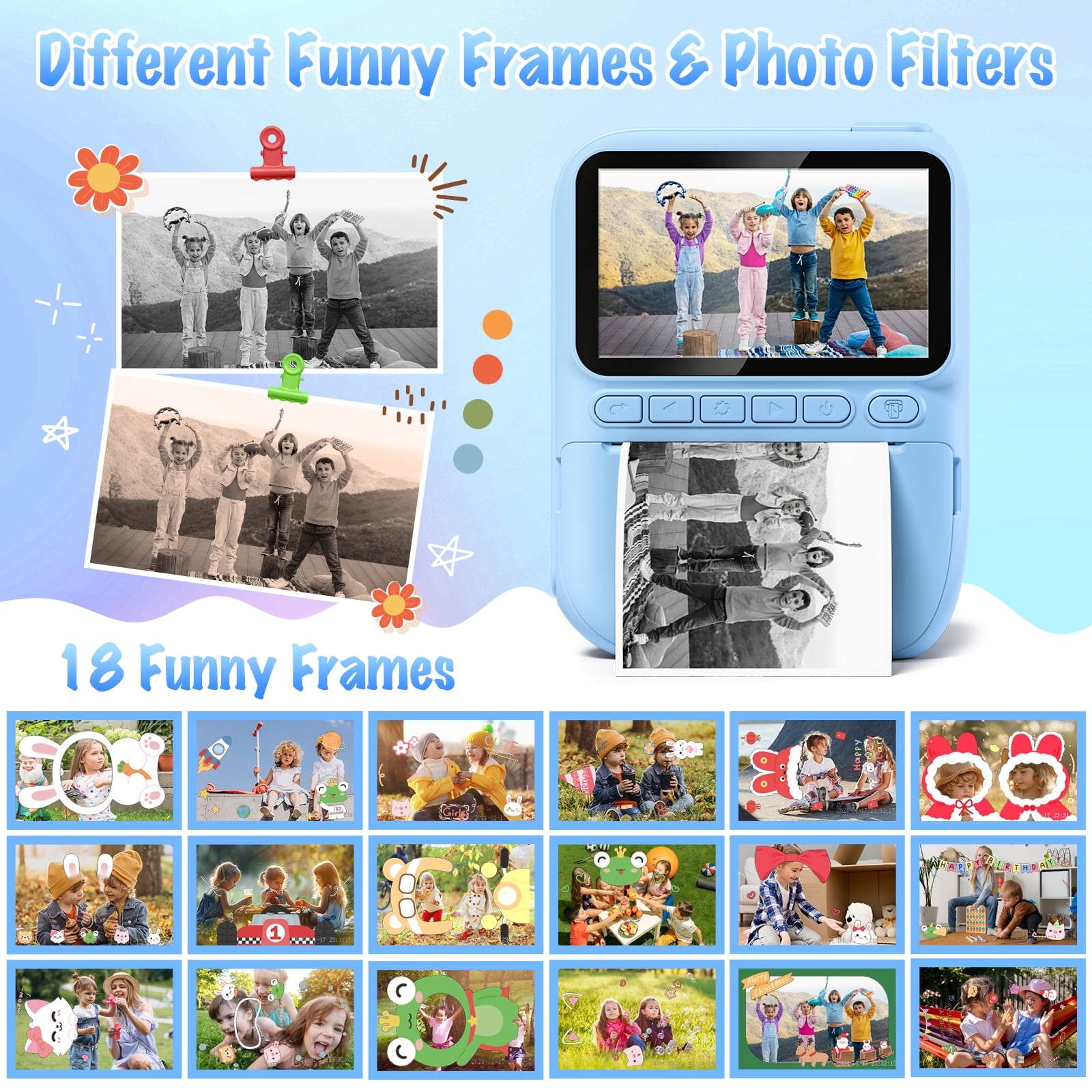 Instant Print Camera for Kids, 3.0" HD 1080P Digital Video Instant Camera for Boys & Girls Age 3-12 Birthday Gifts - Blue