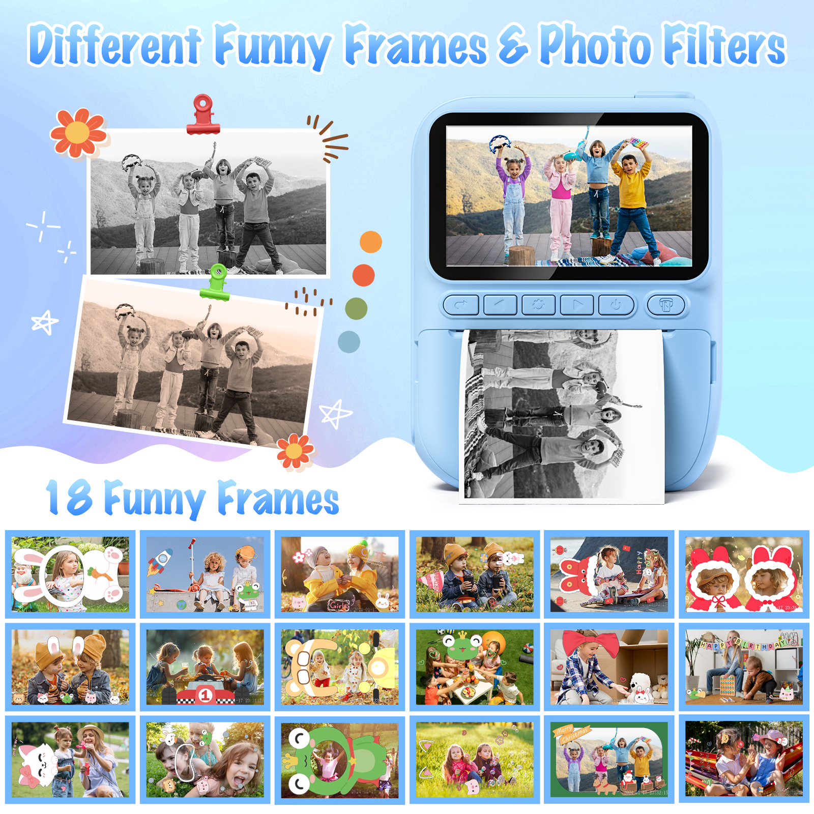 Gofunly Instant Print Camera Kids 1080P Blue photo 8