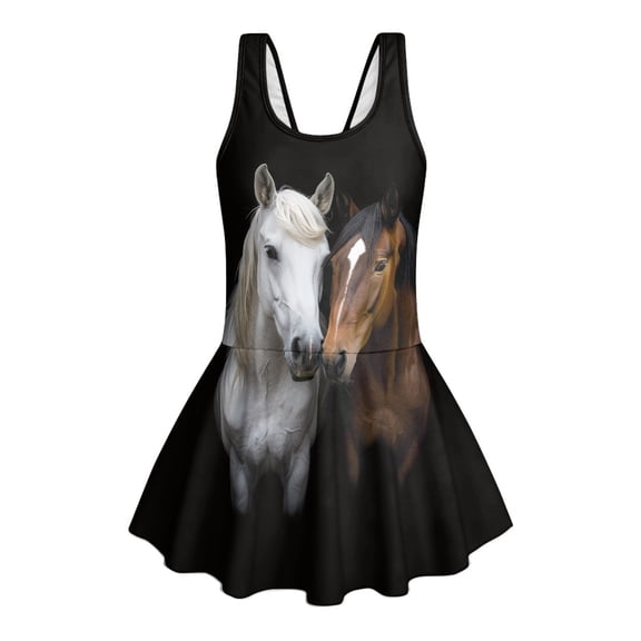 Psesaysky Bathing Suit for Girls 5-6 Years Old Sleeveless Swimsuit Horse Graphic One Piece Swimwear with Inner Triangle Briefs