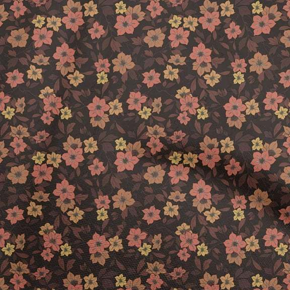 oneOone Polyester Spandex Brown Fabric Floral Retro Sewing Material Print Fabric By The Yard 56 Inch Wide