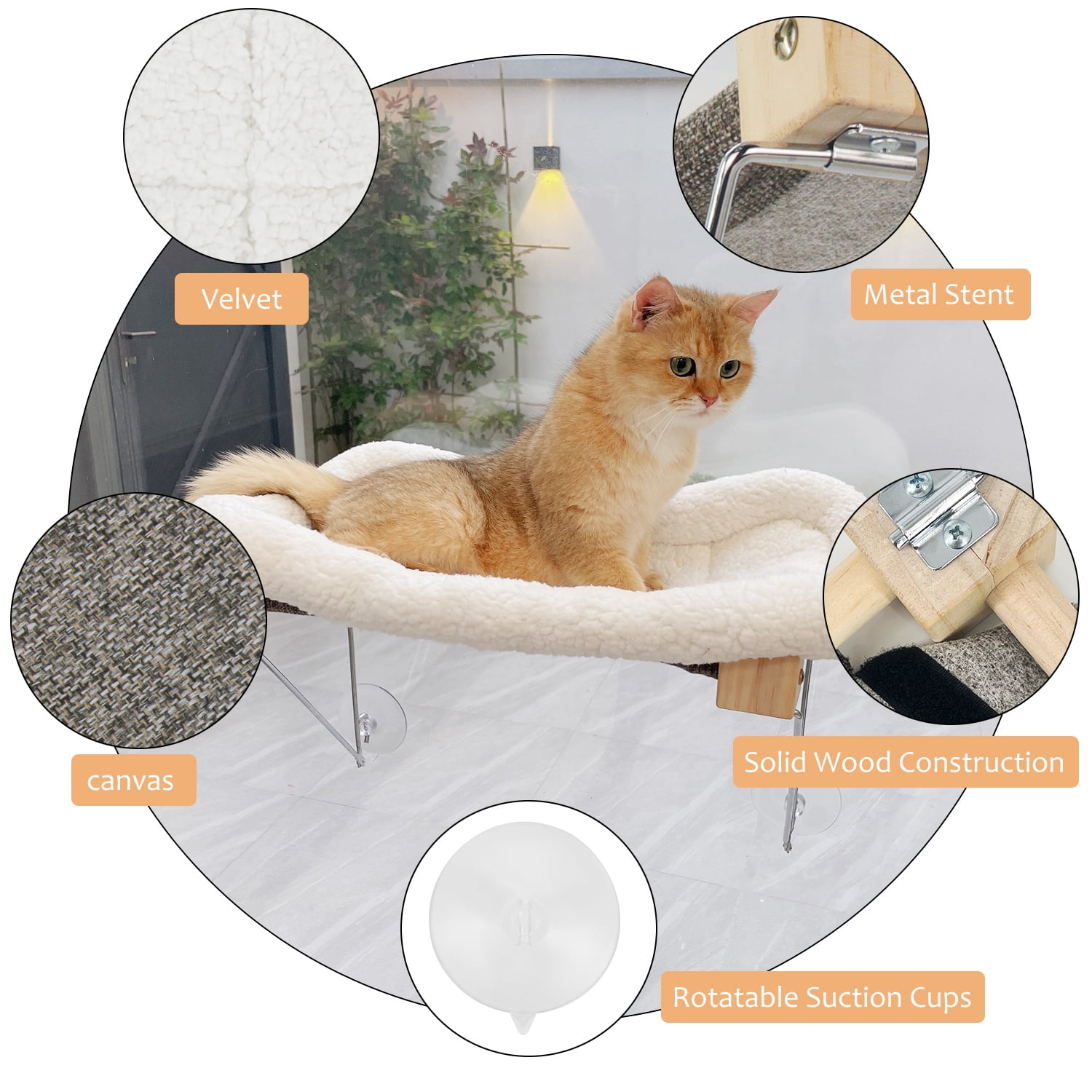 Cat Window Perch, Cat Window Hammock with Spacious and Comfortable Pet Bed for Kittens & Large Cats,Cat Resting Seat for Sunbathing, Napping & Overlooking,Gray