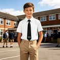 thumbnail image 6 of ZACPNCV Boys' Short Sleeve Oxford Shirt Wrinkle Resistant Lapel Collar Uniform Dress Shirt Summer Business Casual Collared Shirt for Kids with Tie Set White, 6 of 8