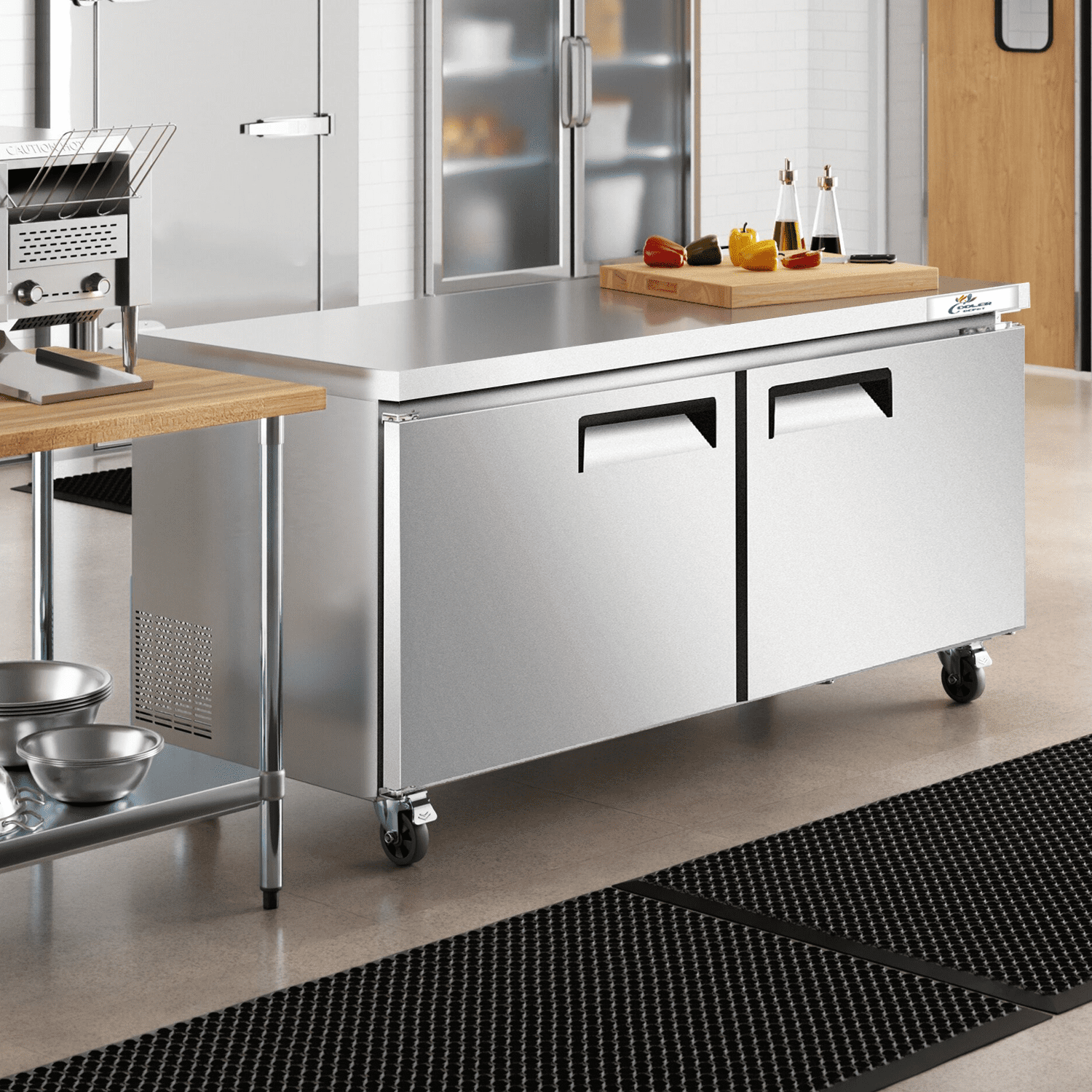 Cooler Depot 60.5 inch 16.6 cu.ft, 36" heigh Commercial Undercounter Freezer, 2 Solid Doors, Stainless steel exterior, NSF certified.