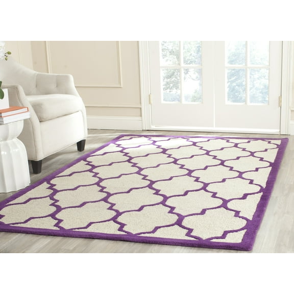 SAFAVIEH Cambridge Kevin Geometric Wool Area Rug, Ivory/Purple, 6' x 9'