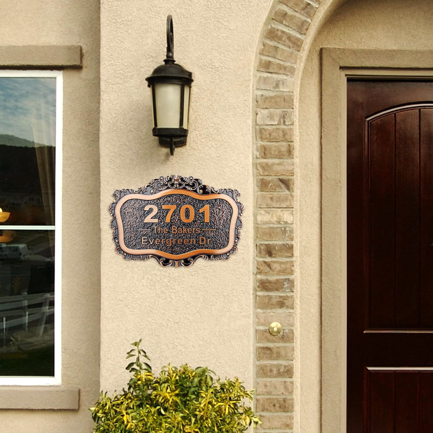 Personalized House Address Plaque 12" Cast Numbers for Outside Custom Street Name Address Sign Plate Vintage for Mailbox Door Room Classic Wall Outdoor Antique Copper