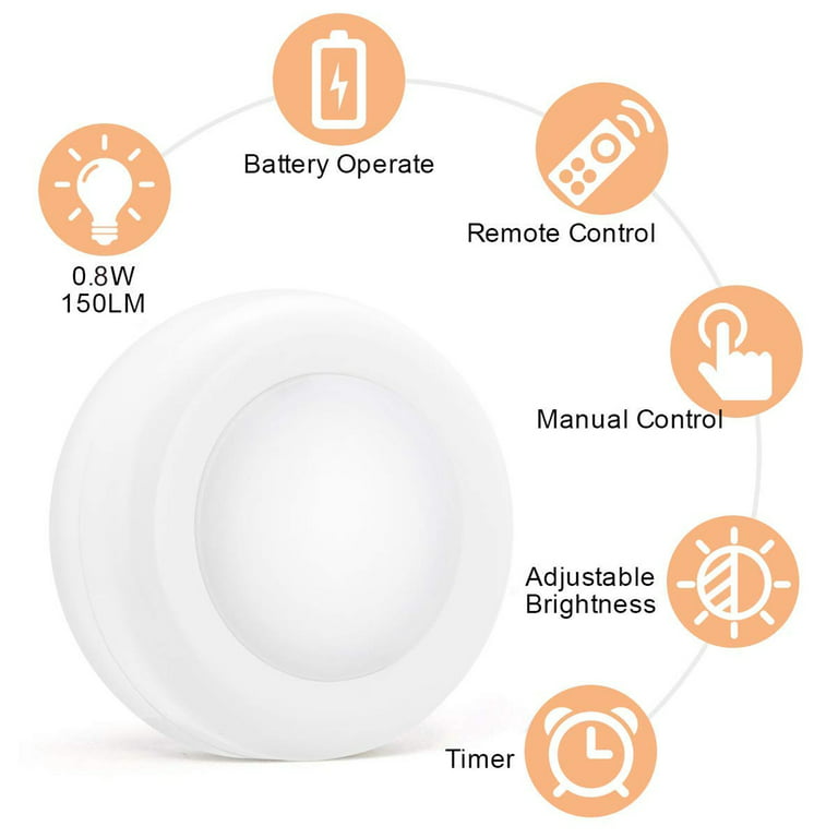 24 Pieces LED Puck Lights Wireless Under Cabinet Lighting 60 Lumens  Portable Push Battery Operated L…See more 24 Pieces LED Puck Lights  Wireless Under
