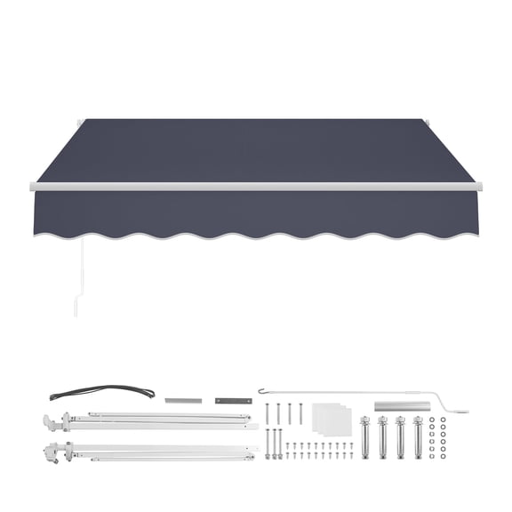 KFFKFF Manual Retractable Awning, 9.8' x 8.2' Outdoor Sun Shade for Patio, Water-Resistant Polyester Canopy with Crank Handle, Ideal for Decks, Balconies, and Windows, Gray