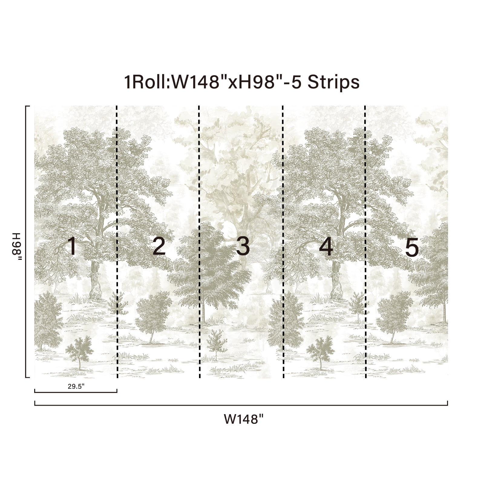 Vintage Forest Wall Mural Peel and Stick 148" W x 98" H Beige Tree Wallpaper Self-Adhesive Large Nature Landscapes Murals Canvas Wall Decor for Bedroom Bathroom