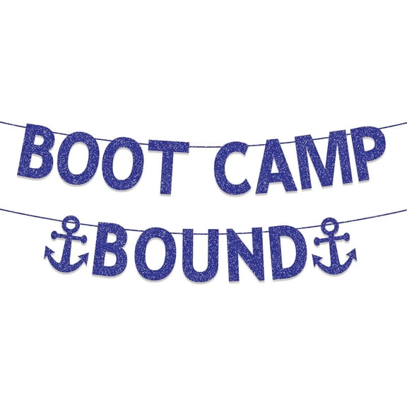 Navy Party Decorations for Boys Men, Blue Glitter Boot Camp Bound Banner for Navy Farewell Welcome Ceremony Army Birthday Party Decorations Supplies