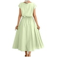 thumbnail image 4 of Jalioing Casual Midi Dress for Women Short Sleeve Sundress Drawstring Cotton Linen Dresses, 4 of 5