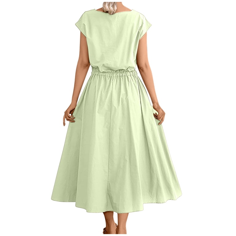 Clodeeu Womens Summer Short Sleeve Shift Dress with Belted ,Flowy Casual Loose Dress Mint Green,Womens Plus XXL, Women's, Size: 2XL