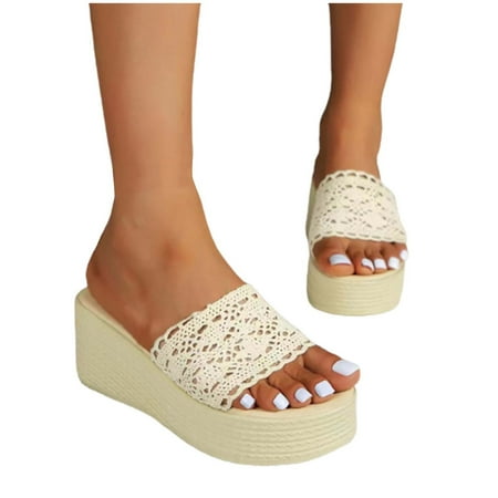 

ZHELIYO Women s sandals Women S Beach Sandals Hollow Casual Slippers Thick Bottom Shoes Retro Sandals Half Hollow Ladies Slippers Beige 8.5