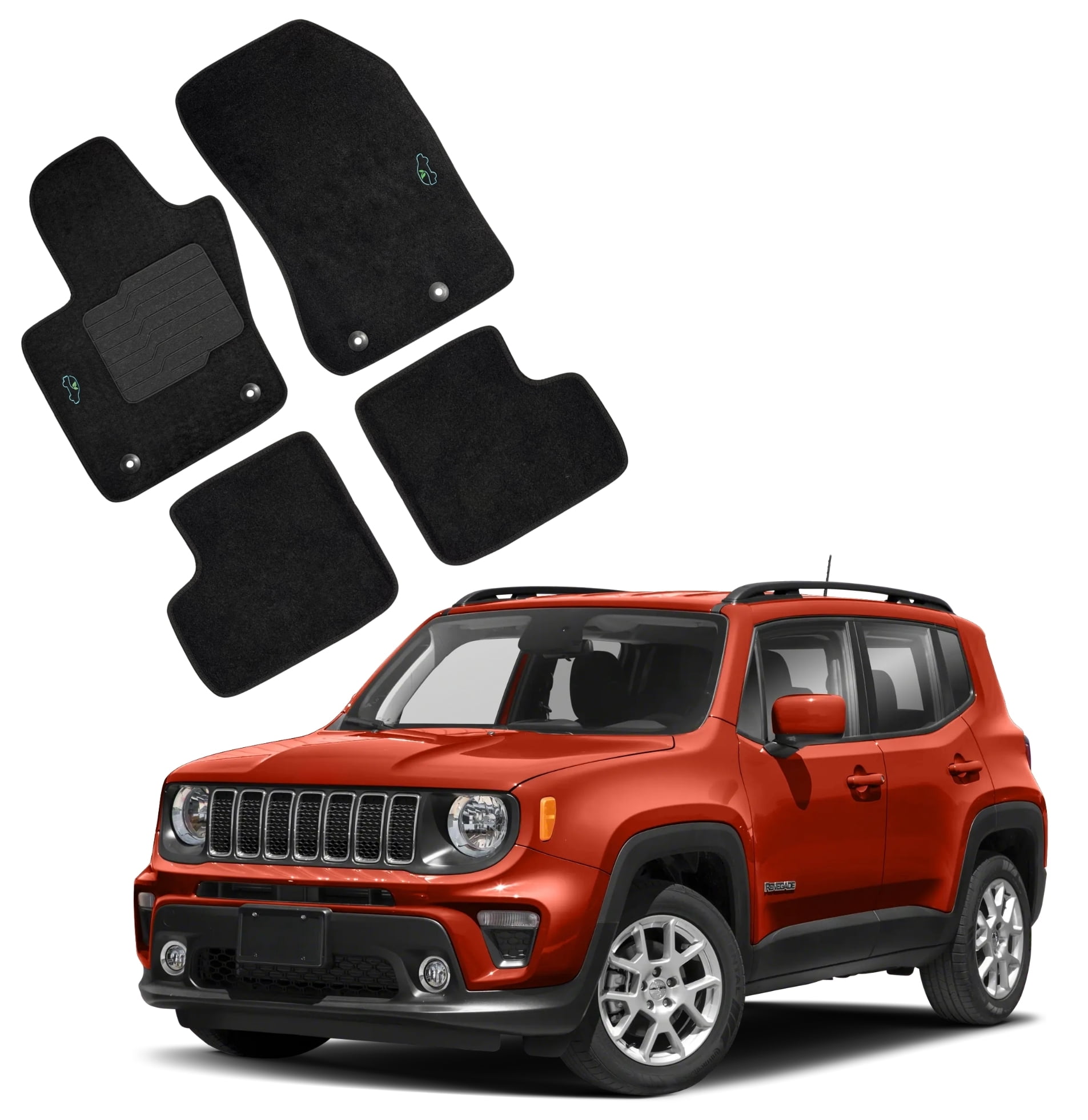 Carpet Floor Mats for 2015 to 2023 Jeep Renegade, Front and Rear, Black