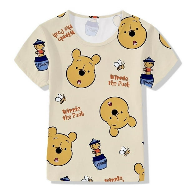 Camiseta de verano de Winnie The Pooh y Tigger para niños, camiseta de Kawai Disney, ropa informal de dibujos animados para niños, niñas y niños, manga corta 130 Gao Jinjia LED