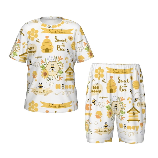 Balery Farm Bee Cute Honey Conjunto de Pijama Infantil de Manga Corta con Estampado – Ropa de Dormir de Algodón Suave-Large