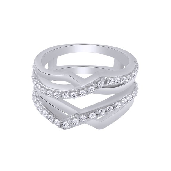 Round White Cubic Zirconia Crossover Enhancer Guard Ring 14K White Gold Ring Size - 7.5