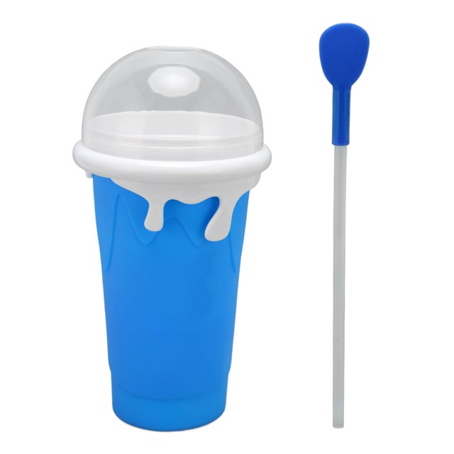 Taza para batidos congelados, reutilizable, a prueba de explosiones, de silicona suave, taza para apretar congelada, taza para hacer batidos con pajita de doble uso para bricolaje, azul