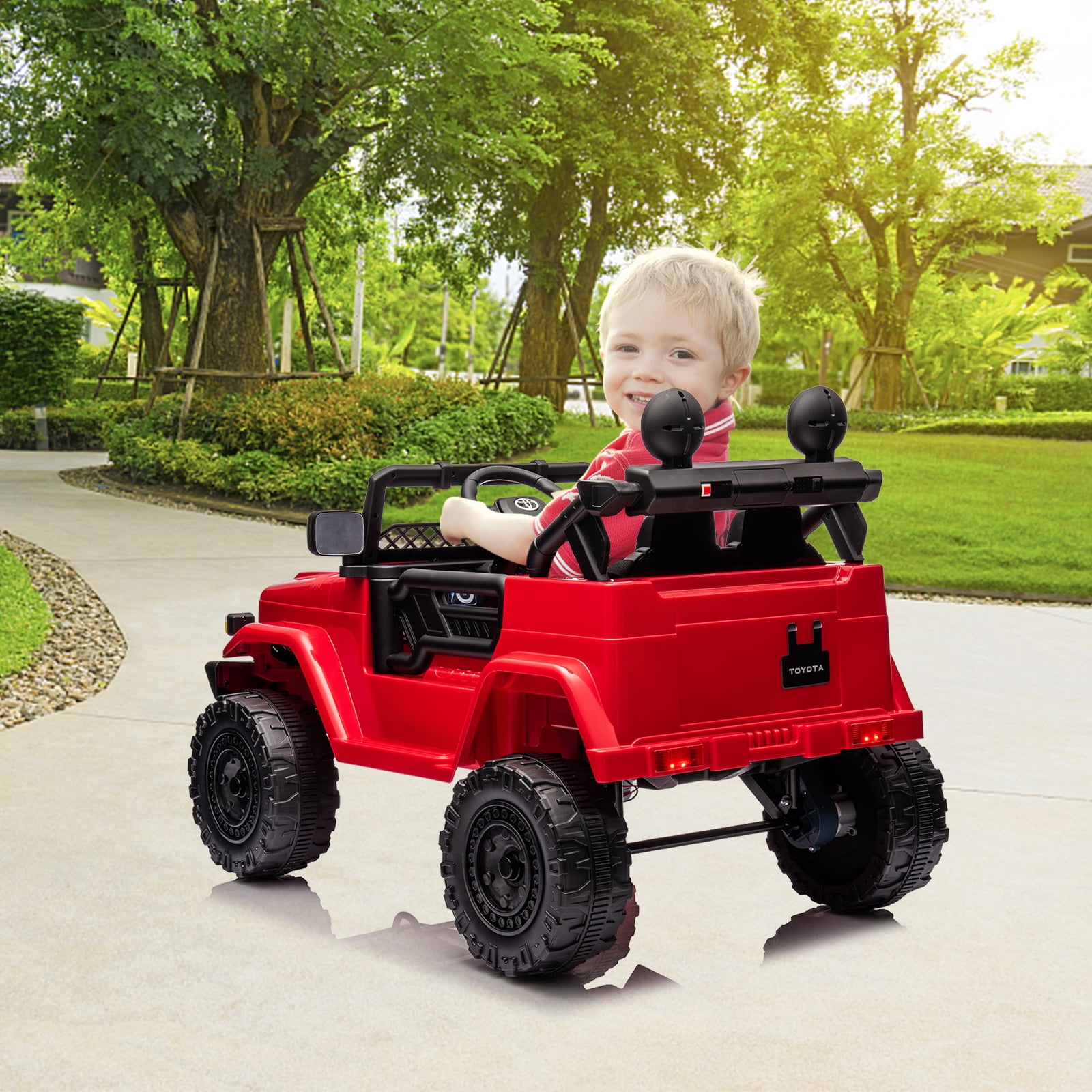 EastVita 12V Ride on Truck Car Ride on Car with Remote Spring Suspension,Control, Ride on Toys with EVA Tires, USB, Music, LED Lights for Kids 3 Age + Red