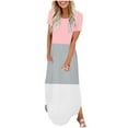 thumbnail image 1 of Ventes de Liquidation Aujourd'hui Offres Iumwxz Robe à Manches Courtes Col Rond pour Femme Tunique Décontractée Robe Maxi Ample Robe Graphique à Blocs de Couleur Robe Formelle pour Femmes Robe Douce et Confortable pour Cadeaux de Vacances, 1 of 6