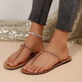 thumbnail image 4 of Fankiway Women's Rhinestone T Strap Flip Flops Flat Sandals Non-Slip Comfortable Party Beach Slippers Summer Plus Size Gold 10, 4 of 9