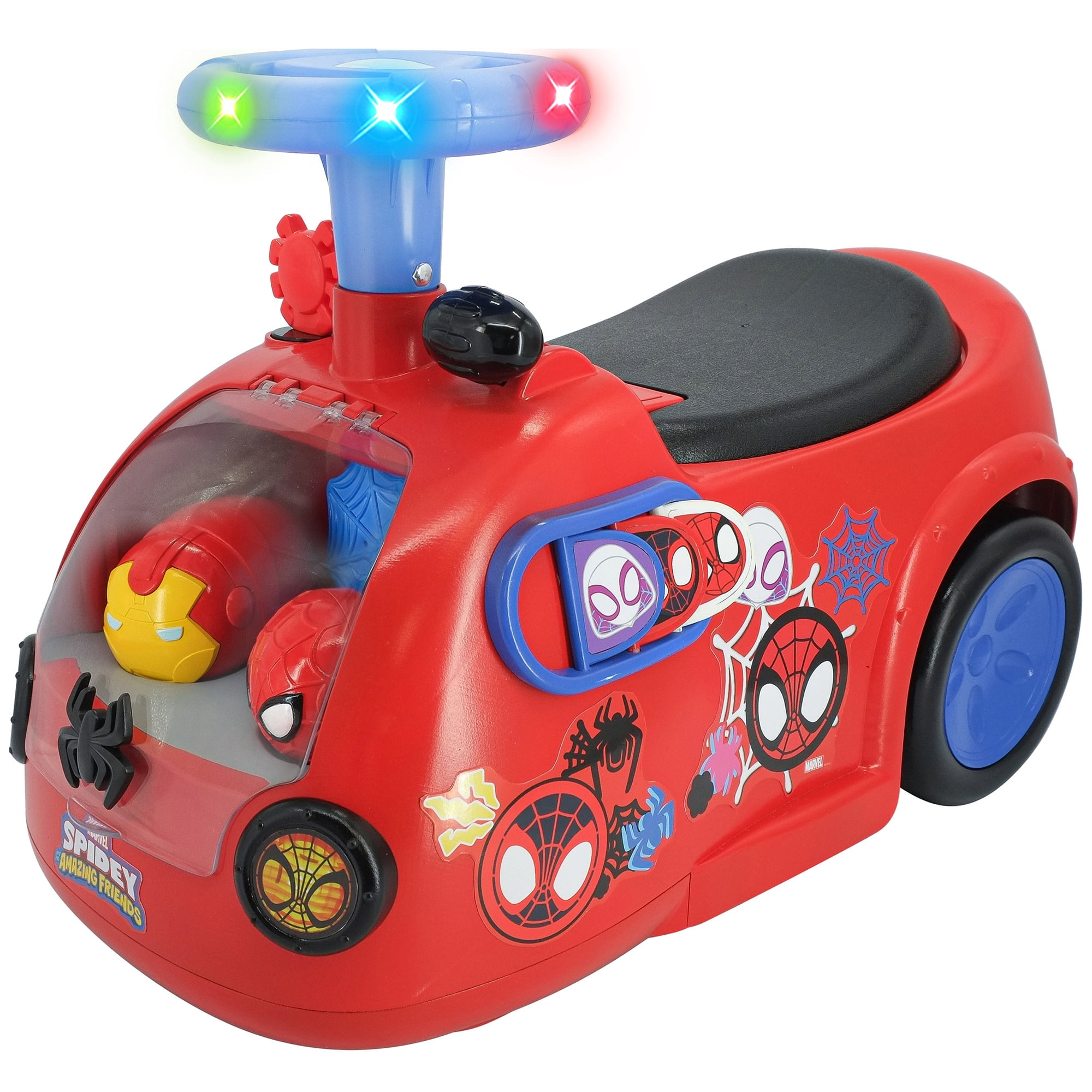 Kiddieland: Zoom n' Go Activity Ride-On - Spidey - Marvel Lights & Sounds Foot-To-Floor Vehicle, 2 Superhero Toy Zooms, Storage Seat, Toddler 12-36mo