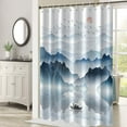 thumbnail image 3 of Mountain Shower Curtain, Abstract Sunrise Ink Painting Shower Curtain for Bathroom Small Boat on The Sea Aesthetic Nature Scenery Fabric Shower Curtain Set with Hooks, 72x84 Inch, 3 of 6