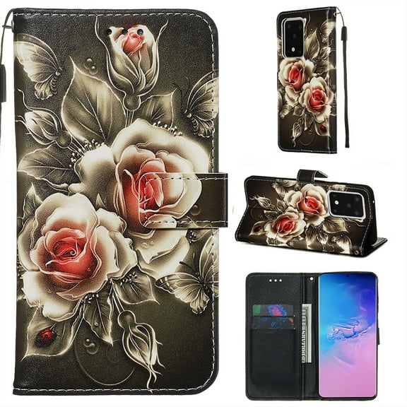 Dteck Case For Samsung S20 Plus (6.7 Inch), Slim Folio PU Leather Patterned Flip Wallet Case Cover w/Card Slots & Stand Wrist Strap, Rose