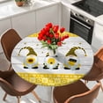 thumbnail image 2 of Bee Gnome Round Fitted Table Cover Daisy Flower Rustic Wood Waterproof Table Cloth with Elastic Edge Wipeable Tablecloth for Picnic Camping Party Fits 55"-60" Diameter, 2 of 8