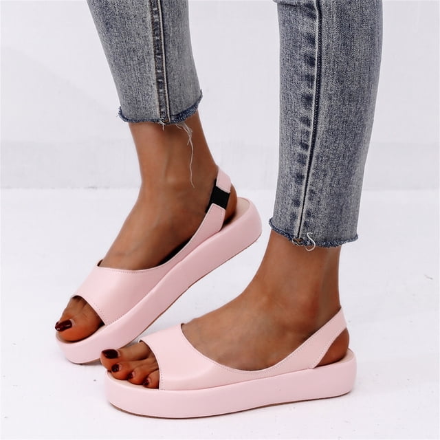 Latrodar Sandales Plates pour Femmes Sandales de Randonnée Confortables Extensibles Sandales de Plage à Enfiler Bout Rond Talon Bas (1 Pouces-2 Pouces) Sandales Moyennes Solides pour Anniversaire Maman Cadeaux de Noël
