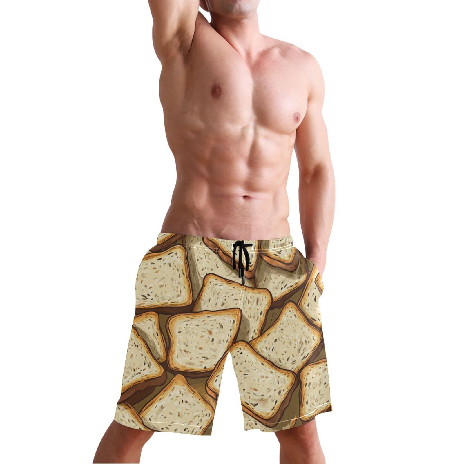 Ckdifva Bread Slices Men's Board Shorts Swim Trunks Drawstring Summer Beach Golf Shorts Quick Dry with Pockets