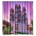 thumbnail image 1 of Cortina de ducha Impermeable ABPHQTO Cielo púrpura detrás de la iglesia 160x180 cm, 1 of 2