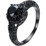 10KT Black Gold Ring 8MM Round Cut Diamond Halo Black Stone Rings Onyx Size6/7/8/9/10