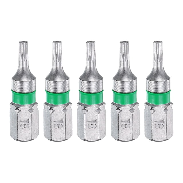 Uxcell 5pcs Punta de Destornillador Torx T8H 1/4" Vástago Hexagonal 25mm/1" Longitud Magnética Estrella de 6 Puntos Cabeza Hexagonal Puntas de Acero S2 Destornillador Eléctrico con Agujero Cabeza Torx