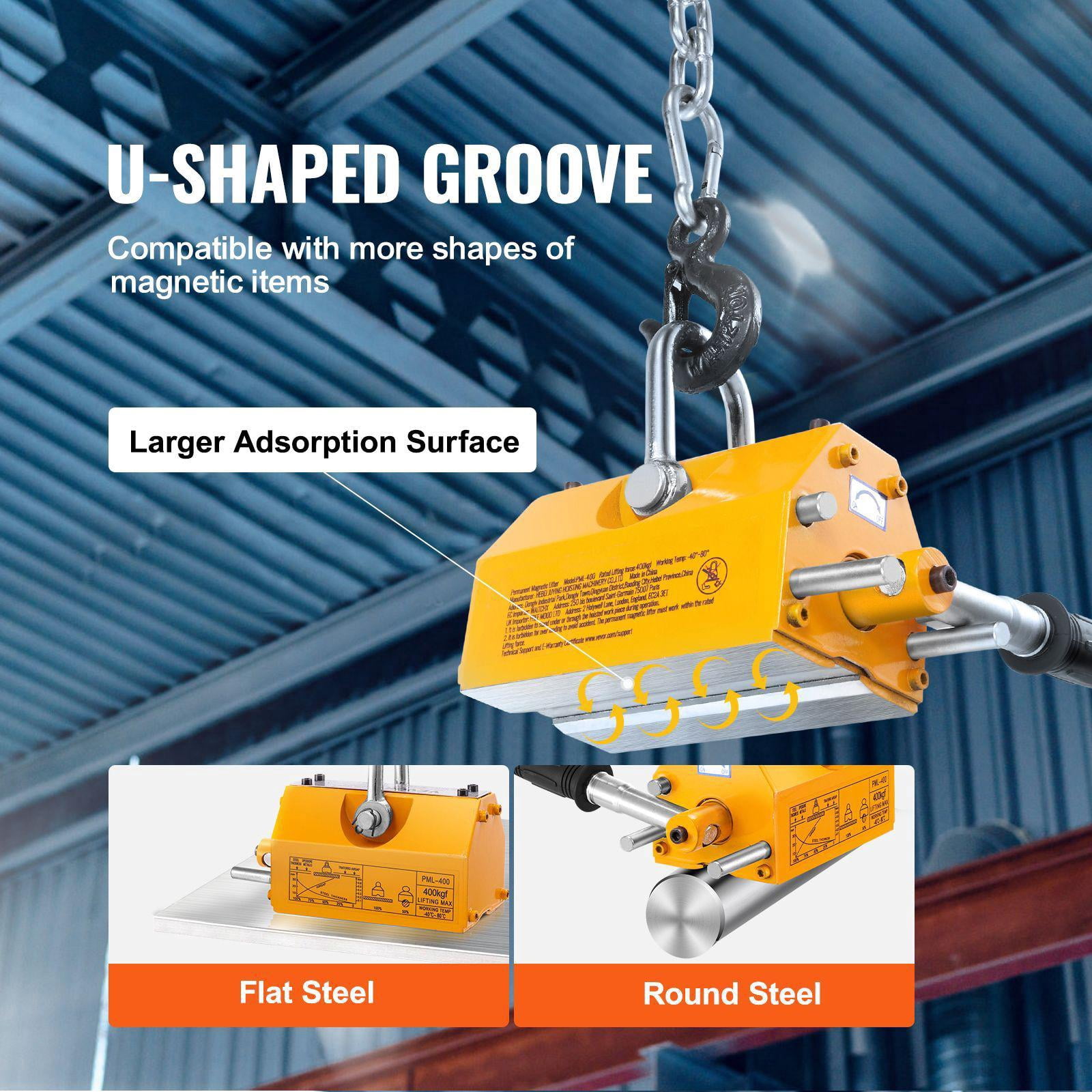 Magnetic Lifter 880 lbs 400 kg Pulling Capacity 2.5 Safety Factor Neodymium Steel Lifting Magnet with Release Permanent Heavy Duty for Hoist Shop Crane Block Board