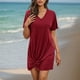 thumbnail image 1 of Traje de baño de bikini informal de color liso con escote en V y manga corta con trenzado lateral para mujer, camisa de playa de poliéster para mujer, 1 of 7