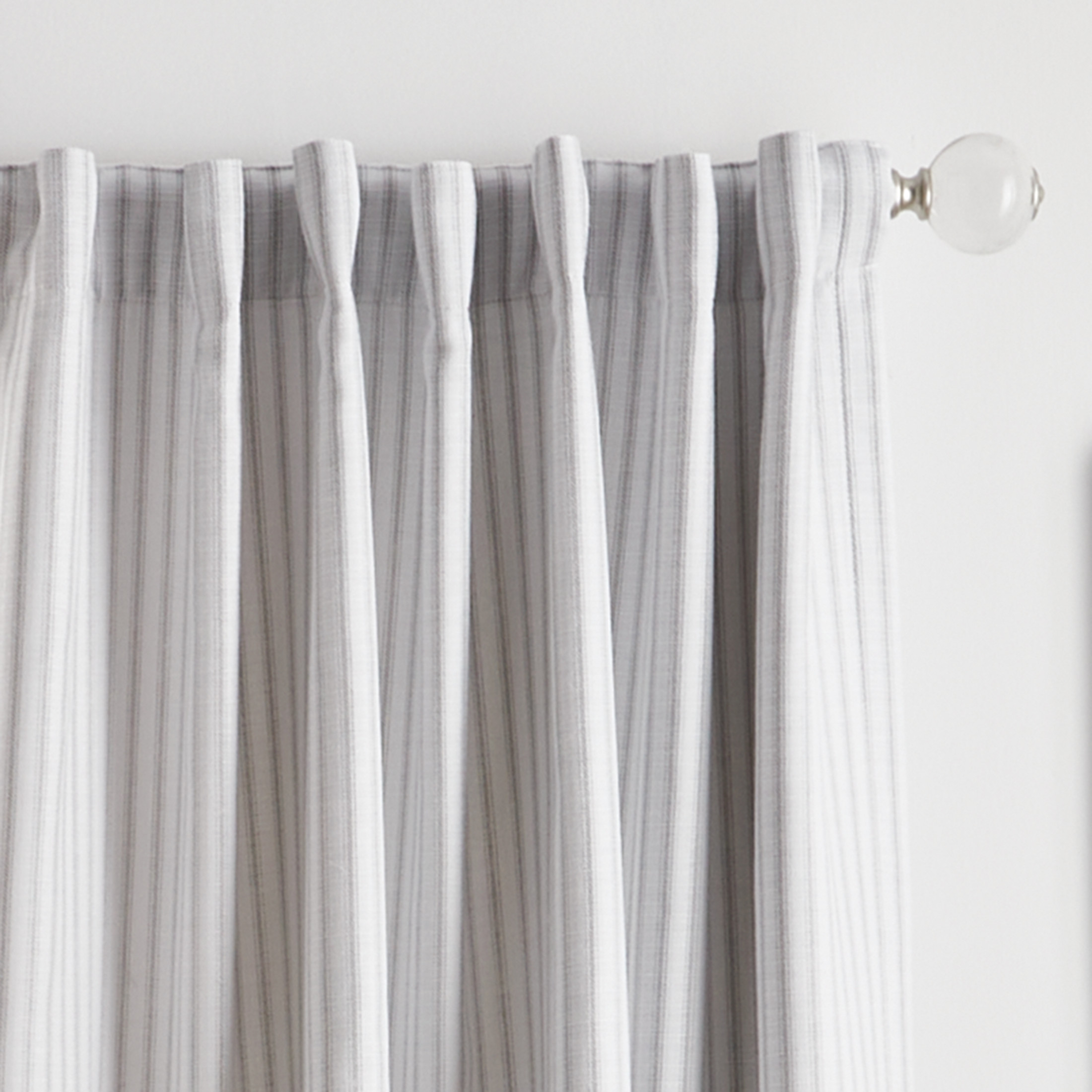 Martha Stewart Ticking Stripe Curtain Panel Pair, Grey, Poletop, Back Tab, Blackout, Indoor, 2 Piece Set, Adult, 50" x 84"