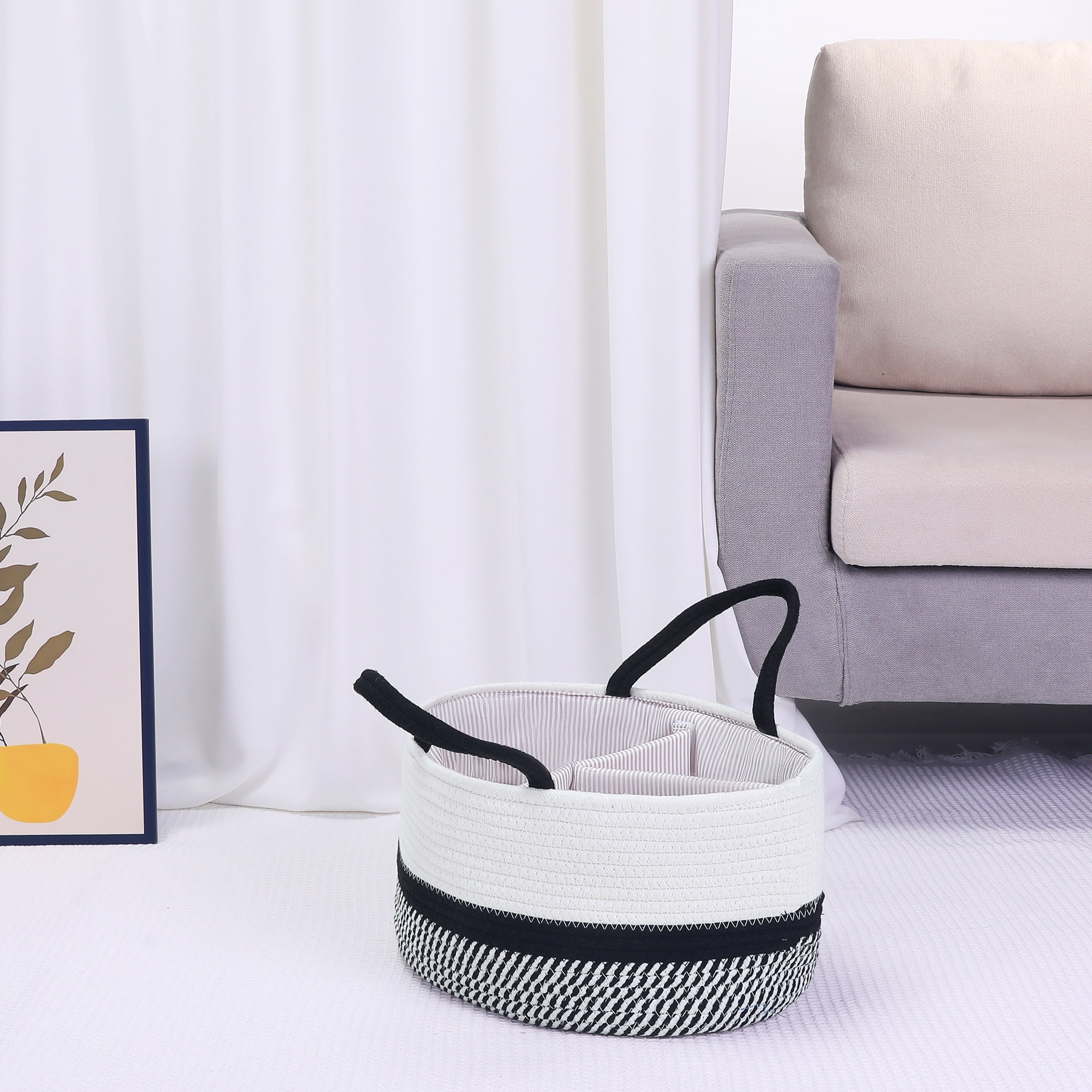 Unique Bargains 1 Pcs Woven Storage Basket Shelf Storage Bin with Handles for Home Black