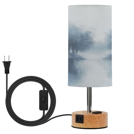 Touch Control Table Lamp with Wood Grain Metal Base 3 Color Temperature Adjustable LED Eye Caring Desk Lamp for Bedroom Study Fog Forest