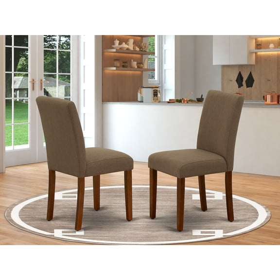 HomeStock Eclectic Escape Abbott Parson Chair With Mahogany Leg And Linen Fabric Coffee, Set Of 2