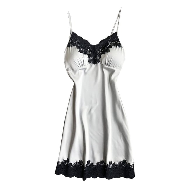 Gibobby Lencería de encaje para mujer Ropa de dormir Lencería de mujer con ropa de dormir Almohadillas de camisón Satén Mujeres Íntimos sexy(Plateado, XXL)