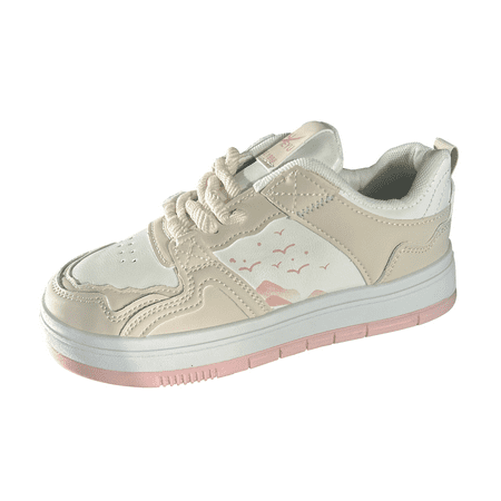 

CHOII Promotion! Hollow Out Women s Ladies Mesh Shoes Footwear Flat Breathable Shoes Lace-up Thick Sole Casual Hiking Shoes for Girl Sneakers White/7.5