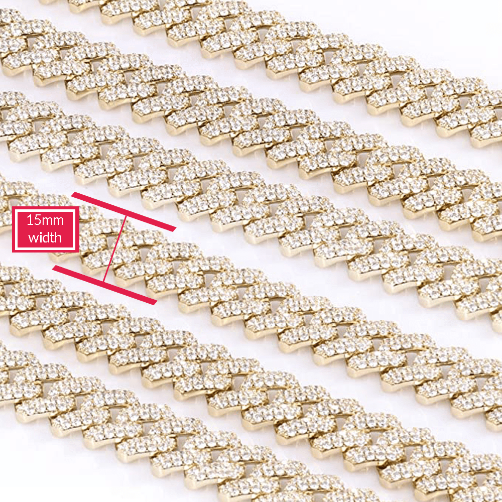 Iced Out Cuban Link Necklace (15mm, Gold)