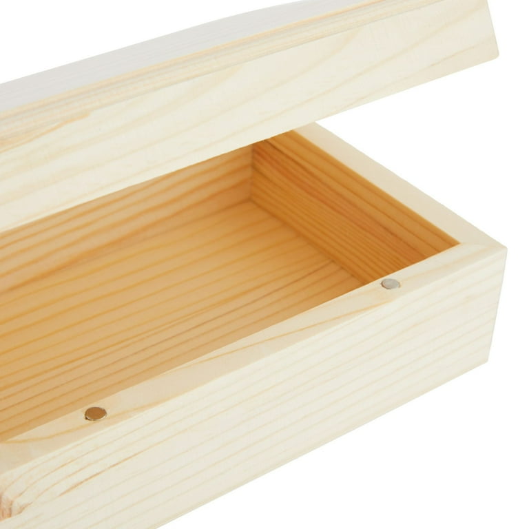 4 Pack Small Unfinished Wood Boxes for Crafts with Hinged Magnetic