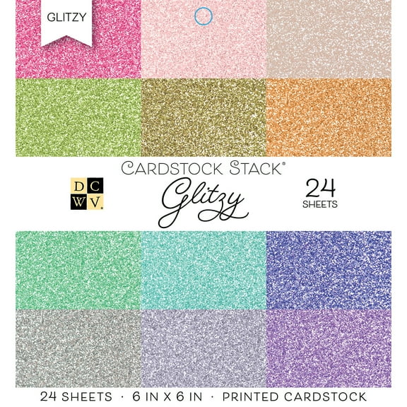 DCWV Single-Sided Cardstock Stack 6"X6" 24/Pkg-Glitzy, 12 Solid Colors/2ea