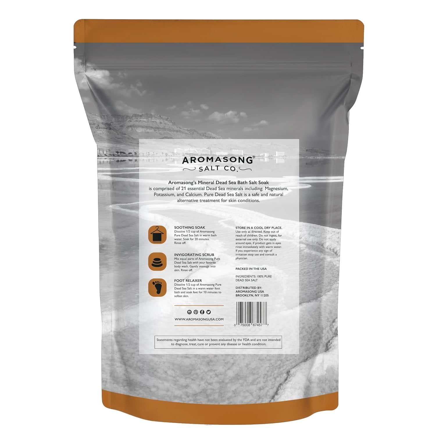 Aromasong Raw Dead Sea Bath Soak, Mineral Rich, Resealable Bags, 10 lb  (2 x 5 lb. Bags) Bulk Resealable Pack