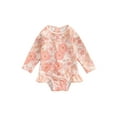 thumbnail image 2 of Toddler Baby Girl Jumpsuit Swimsuit, Flower Print Long Sleeve Round Neck Ruffle One Piece Bikini Bathing Suit 1-4Years Old, 2 of 10