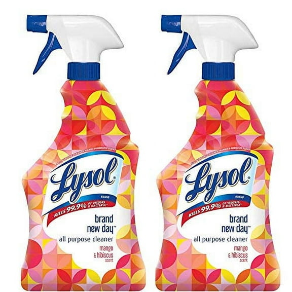 Lysol All-Purpose Cleaner, Sanitizing and Disinfecting Spray, To Clean and Deodorize, Mango & Hibiscus Scent, 32Oz (Pack of 2)
